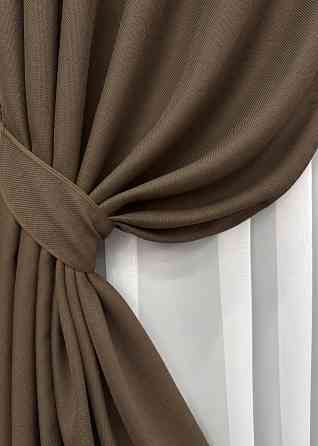 Комплект готовых штор VR-Textil Лен-блэкаут Лен Мешковина № 277ш Коричневый 150х270см 2 шт (30-053) Киев