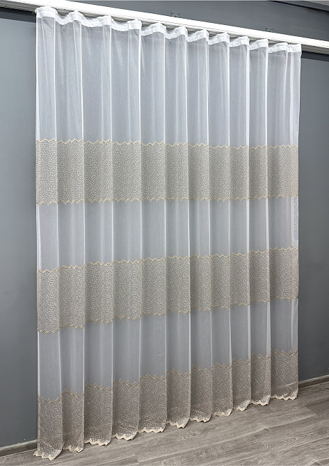 Тюль VR-Textil 1655т Бамбук с вышивкой и люрексом Молочный с капучино 300х270 см (42-0659) Киев - изображение 3