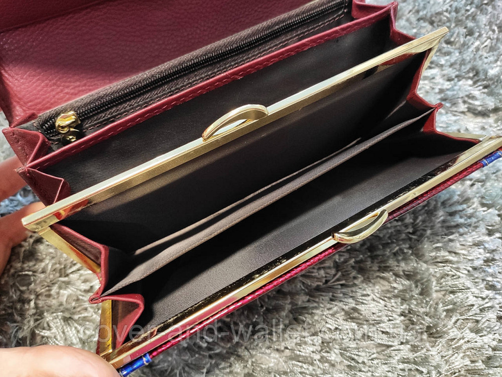 Красивий глянсовий жіночий гаманець із натуральної шкіри бордового кольору Beth Cat Київ - фото 5