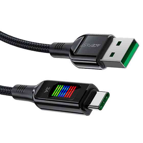 Кабель ACEFAST C7-04 USB to Type-C 3A, 1.2m, nylon, zinc connectors, LED, Black (6974316282785) Киев