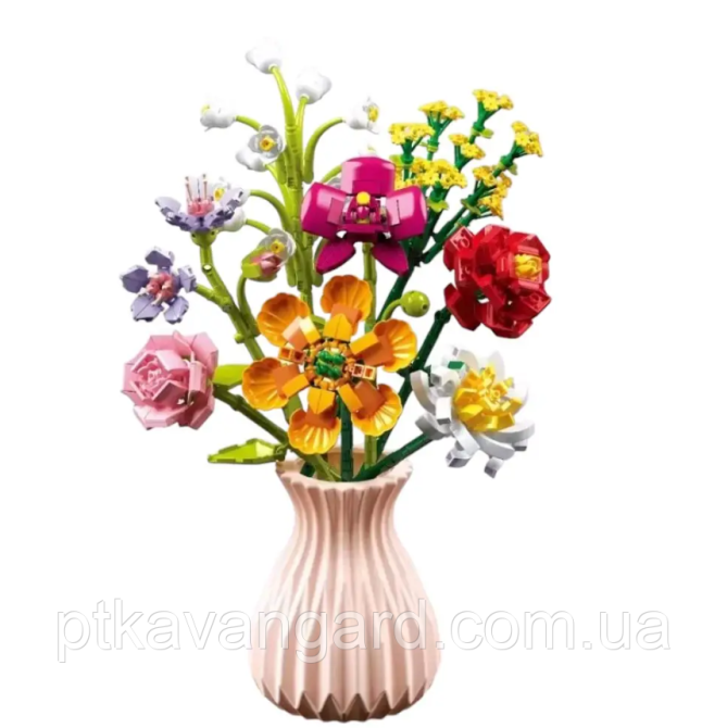 Конструктор блоковий букет квітів у вазі 735 деталей квіти 8 шт Хмельницький - фото 2