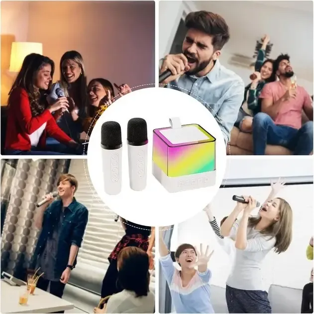 Портативная Bluetooth колонка K18 с LED подсветкой 2 микрофона белый Коломыя - изображение 2