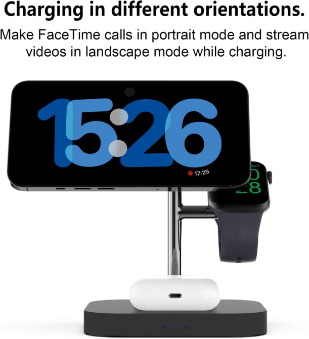 Зарядна станція Boaraino 3 в 1, магнітна бездротова зарядка для iPhone, Apple Watch та AirPods, 18 Вт, чорна Київ - фото 8