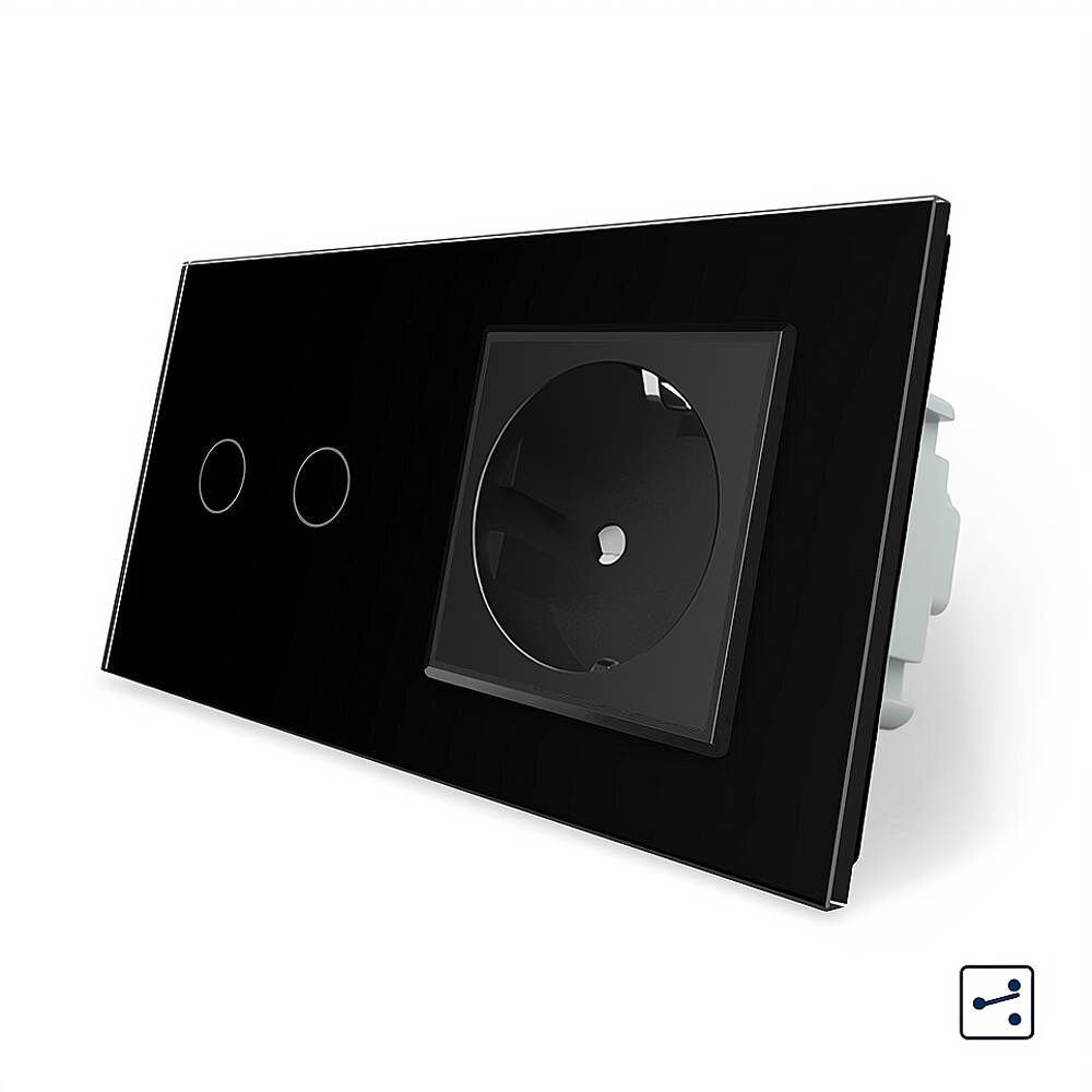 LIVOLO Сенсорний прохідний/перехресний вимикач 2 сенсора 1 розетка Livolo чорний скло (VL-C702S Коломия - фото 6