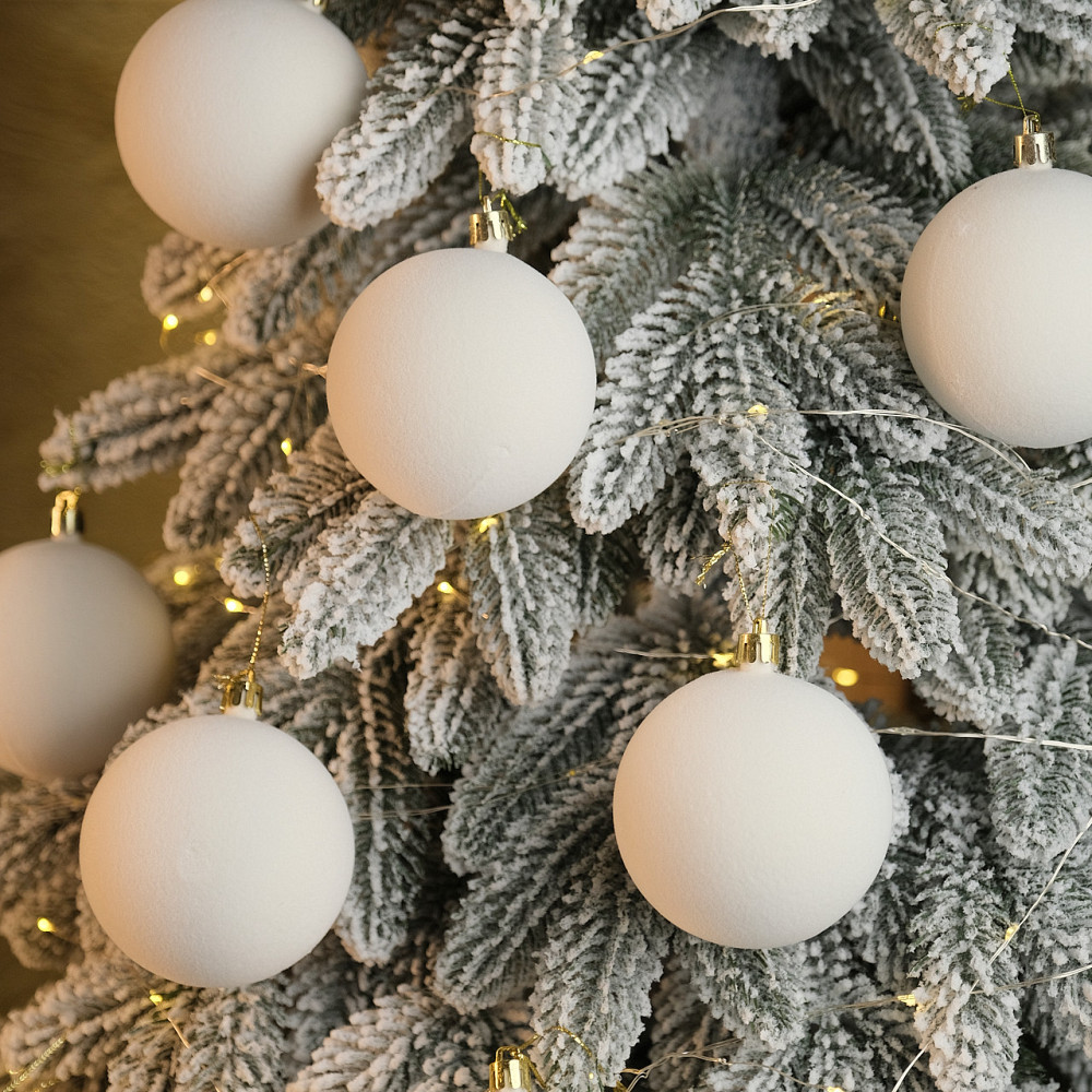 Набор новогодних игрушек на елку «Бархат» 18 шт D-8 см Белый елочные игрушки шарики украшения Киев - изображение 3