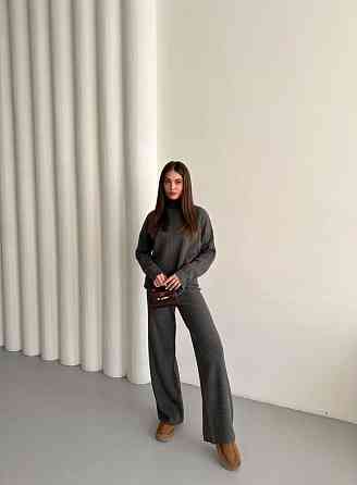 Женский теплый базовый костюм двойка мелкая машинная вязка Антрацит Одесса