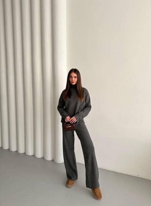 Женский теплый базовый костюм двойка мелкая машинная вязка Антрацит Одесса - изображение 3