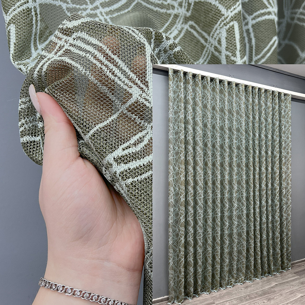 Тюль VR-Textil 1977т Жакард Хакі з блакитним 400х270 см (42-1011) Київ - фото 1