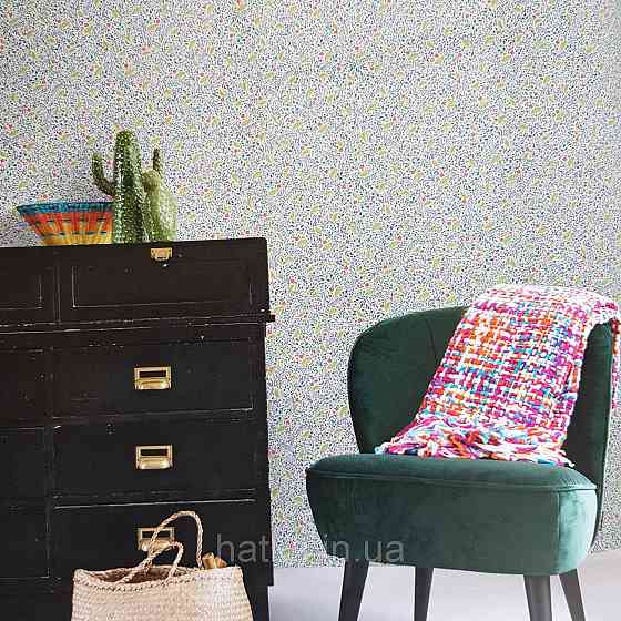 Шпалери вінілові на флізелін 0.53х10.05 Rasch Textil Petite Fleur 5 листя гілки квіти салатові червоні сині Київ