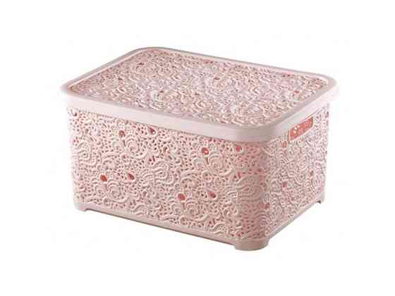 Корзина с крышкой ажурная, Efe plastics 10 л, розовая Одесса