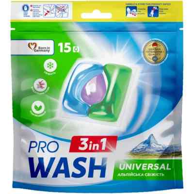 Капсули для прання Pro Wash Universal Альпійська свіжість 15 шт. (4823128002222) Вінниця