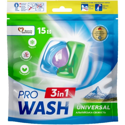 Капсули для прання Pro Wash Universal Альпійська свіжість 15 шт. (4823128002222) Вінниця - фото 1