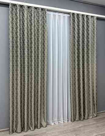 Комплект готовых штор VR-Textil Жаккард SAPFIR № 1753ш Серый с бирюзовым 150х300 см 2 шт (33-0710) Киев