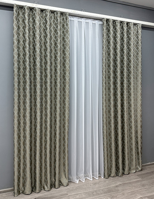 Комплект готовых штор VR-Textil Жаккард SAPFIR № 1753ш Серый с бирюзовым 150х300 см 2 шт (33-0710) Киев - изображение 3