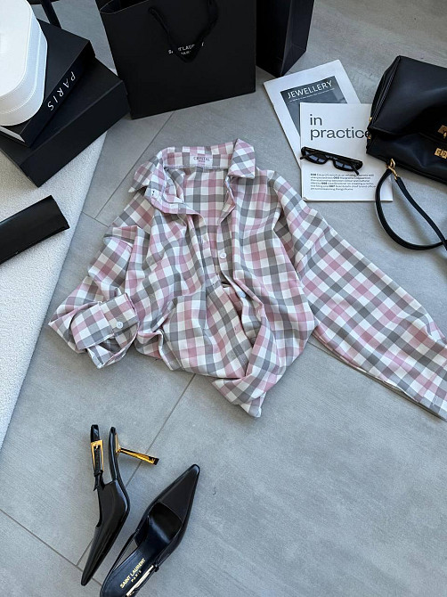 Жіноча трендова оверсайз сорочка у клітинку костюмний тіар Одеса - фото 11