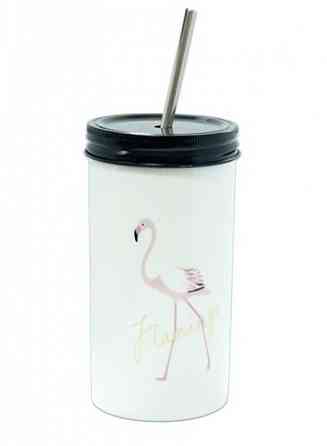 Склянка з трубочкою Рожевий Фламінго Вінниця