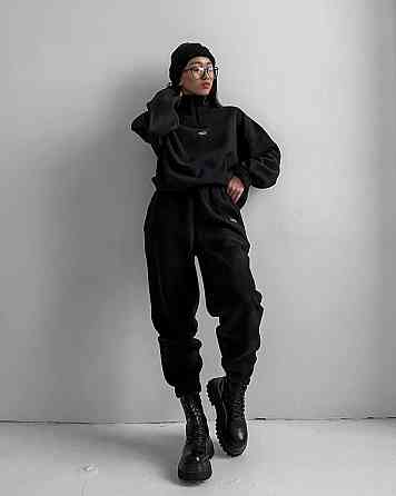 Жіночий теплий прогулянковий костюм двійка з двостороннього щільного флісу Чорний, 44/46 Одеса