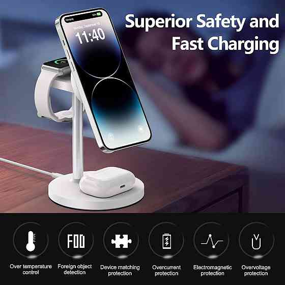 3-в-1 бездротова зарядка FutureCharger MagSafe, регульована станція 20W для iPhone, Apple Watch, Air Київ