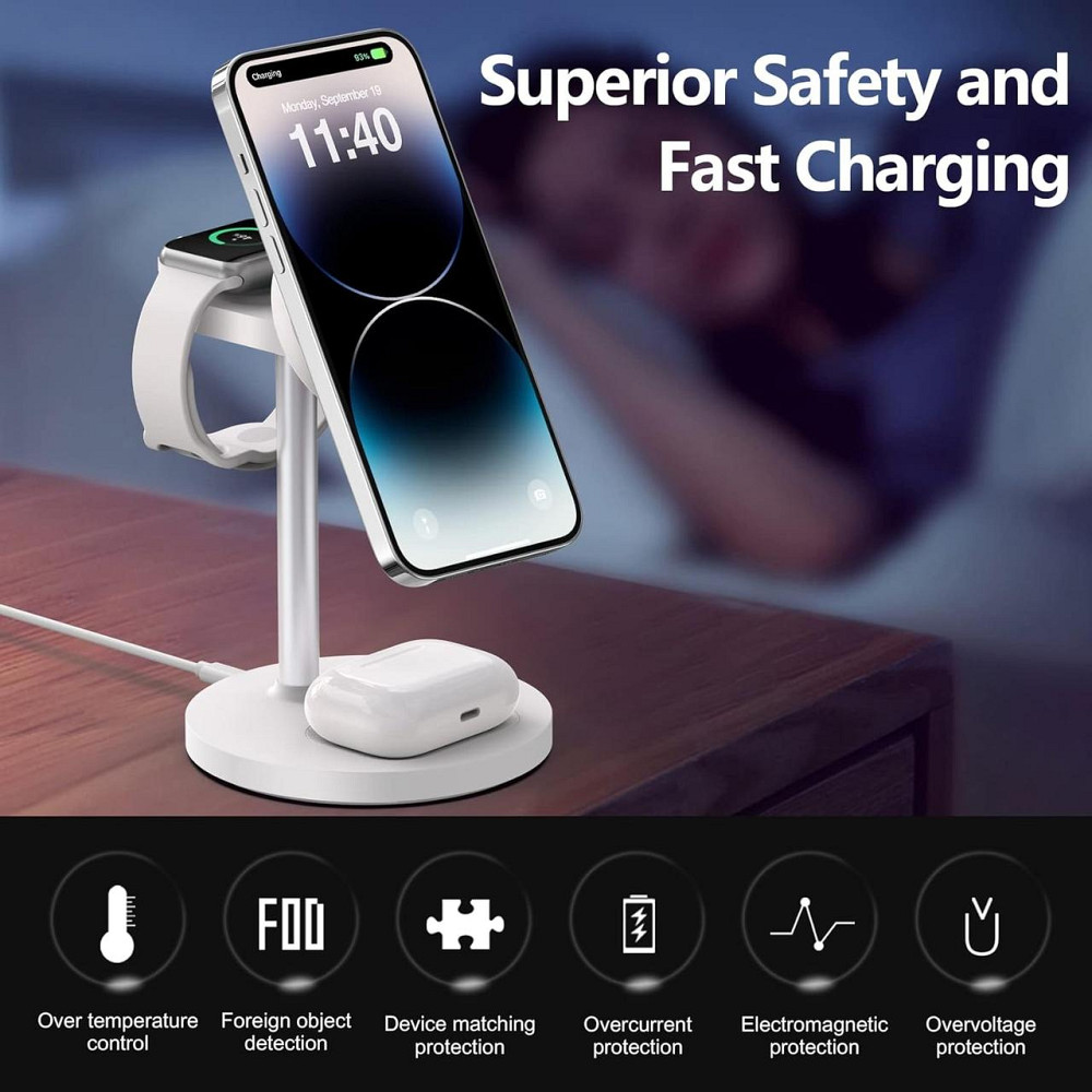 3-в-1 беспроводная зарядка FutureCharger MagSafe, регулируемая станция 20W для iPhone, Apple Watch, AirPods Киев - изображение 6