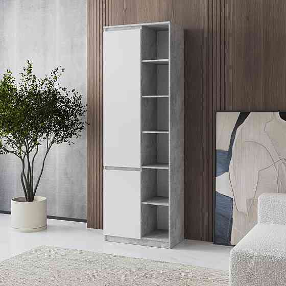 Шкаф для книг VAYS, пенал с полками R-27 Бетон-Белый фасад Львов