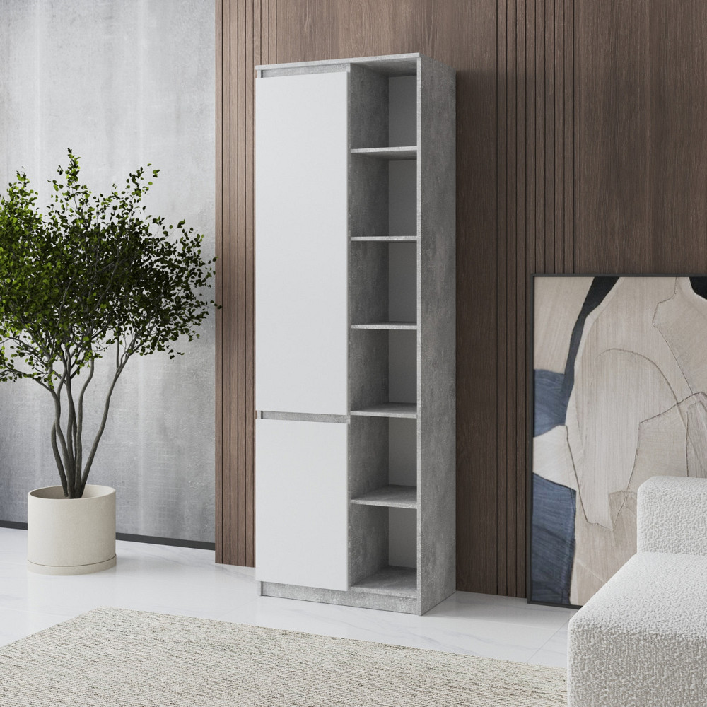 Шкаф для книг VAYS, пенал с полками R-27 Бетон-Белый фасад Львов - изображение 1