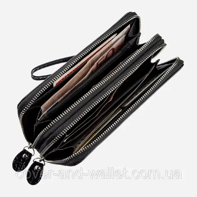 Жіночий гаманець клатч на дві блискавки чорного кольору Kivi Київ - фото 3