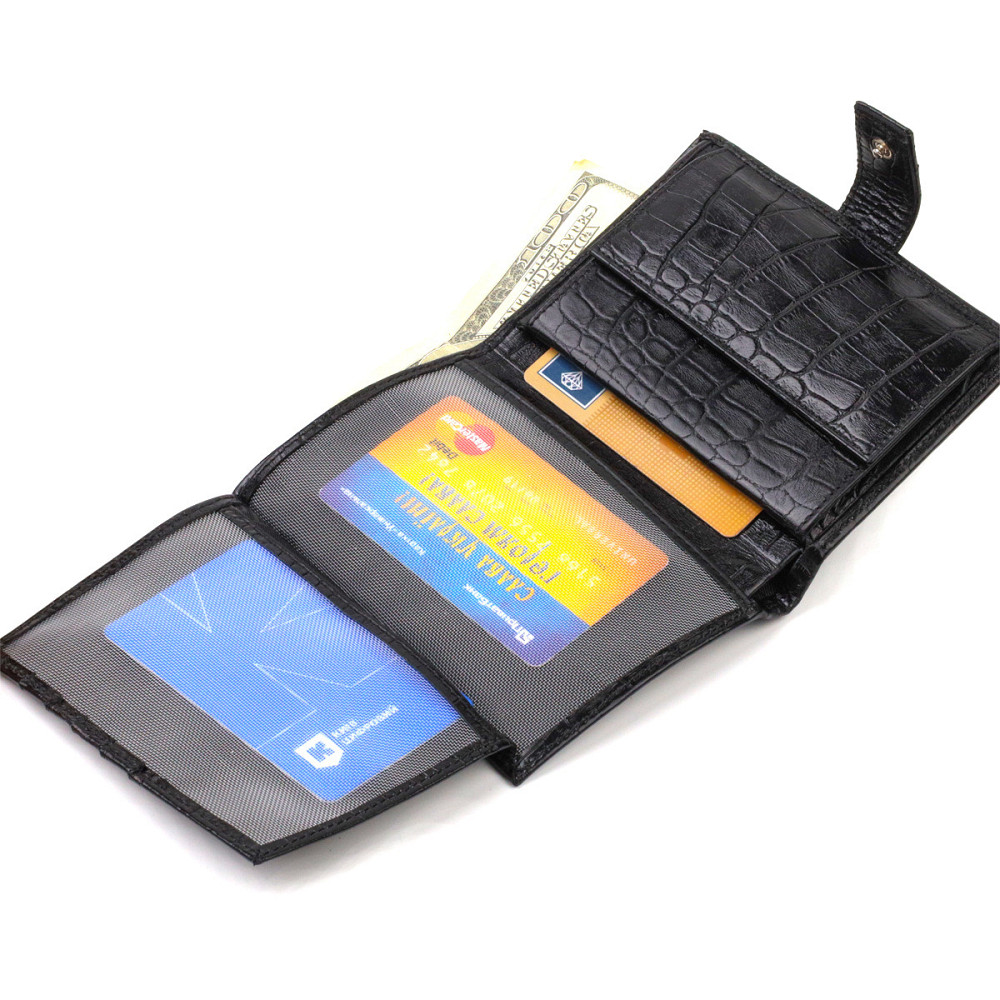 Стильний вертикальний чоловічий гаманець середнього розміру з натуральної шкіри з тисненням під крокодила CANPELLINI 21736 Чорний Київ - фото 7