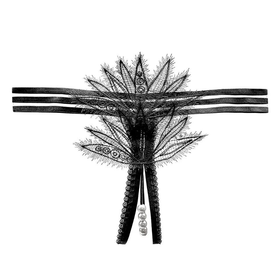 Еротичні трусики з перлами універсальний чорний Київ - фото 3