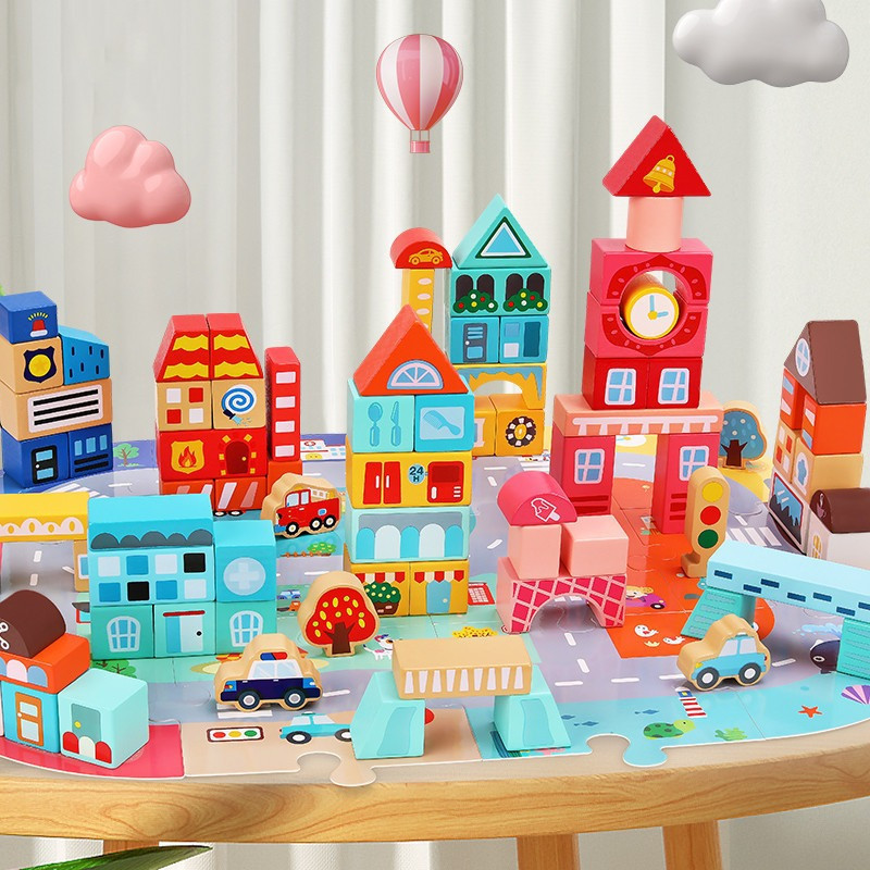 Дерев'яний конструктор "Місто" C 75545, 12 пазлів, 88 деталей Вінниця - фото 6