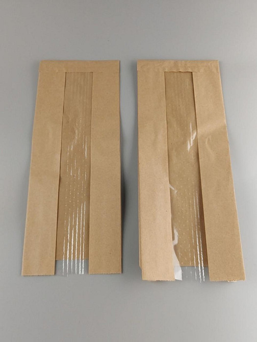 Бумажные пакеты крафт с прозрачным окошком 12/4*31 коричневый (100 шт) Харьков - изображение 1