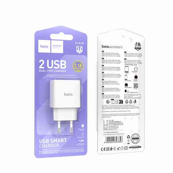 Зарядное устройство HOCO C141A с двумя портами, белое Киев