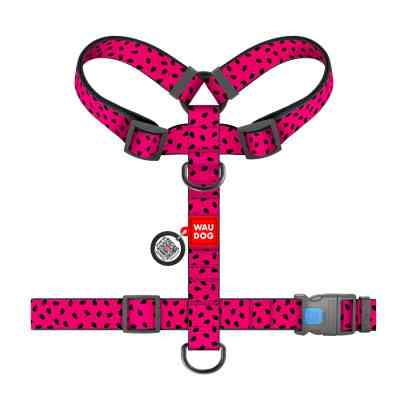 Шлей для собак WAUDOG Nylon анатомическая H-образная с QR-паспортом "Арбуз" пластиковый фастекс XL (323-0049) Винница