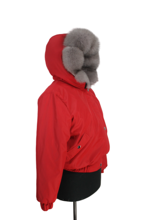 Бомбер женский с мехом песца 42 Красный Харьков