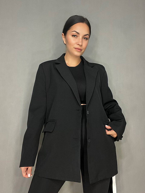 Пиджак женский Qidian 6105 оверсайз с ремнем удлиненный свободный крой one size, черный, one size Одесса - изображение 8