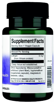 Литий оротат Swanson Lithium Orotate 5mg 60veg капс Киев - изображение 2