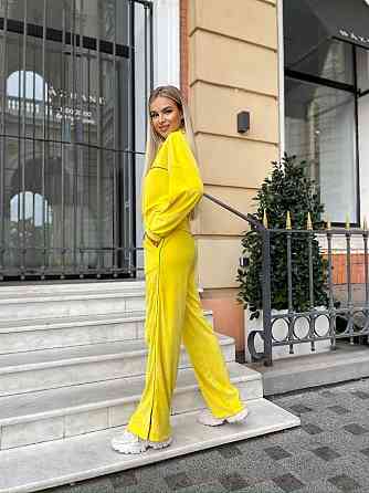 Женский стильный повседневный велюровый костюм двойка Лимонный Одесса