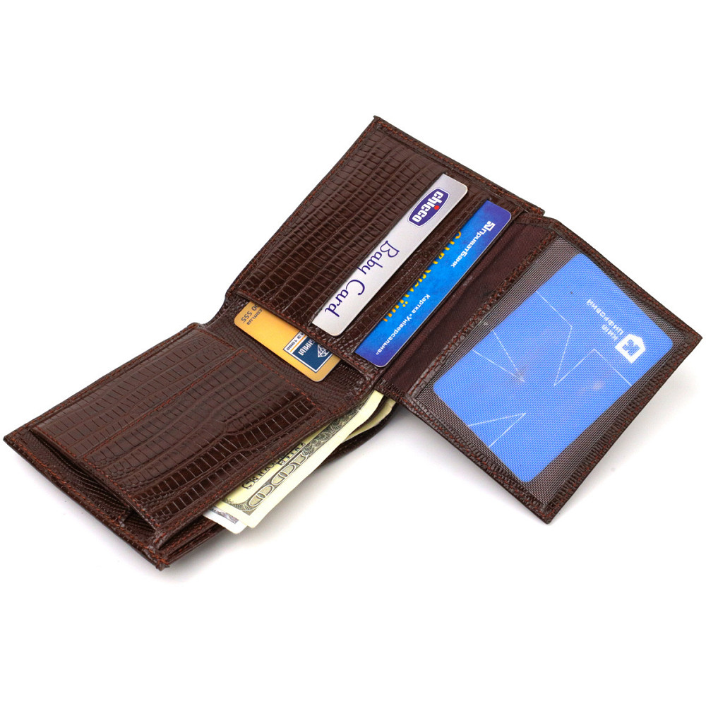 Интересное мужское портмоне из натуральной фактурной кожи Коричневое (CANPELLINI) Киев - изображение 10