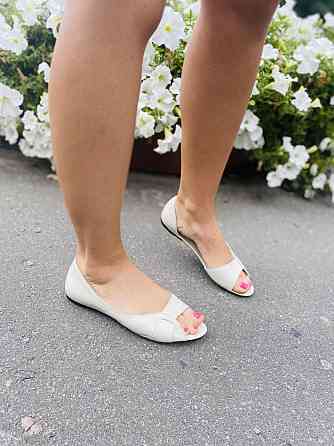 Ника Балетки жіночі бежеві з натуральної шкіри з відкритим носком VSN Ніка весна-літо / Модні б Коломия