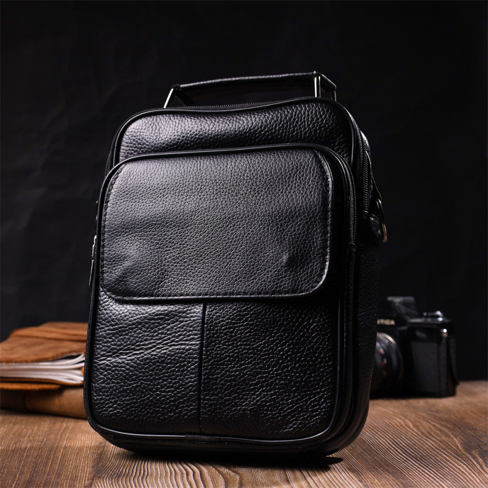 Практичный мужской мессенджер из натуральной кожи Vintage 21950 Черный Киев - изображение 9