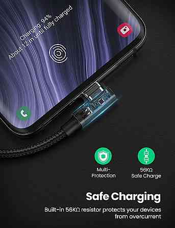 Угловой кабель Ugreen Angled USB 2.0 A to Type-C US176 20857 (Черный, 2м) Николаев