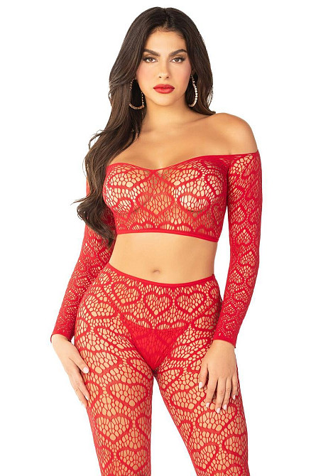 Комплект Leg Avenue Off The Shoulder Top and Footless Tights One Size, Red Sex Aura Киев - изображение 1
