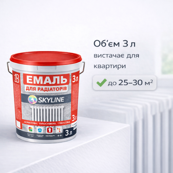 Акрилова емаль для радіаторів і труб опалення SkyLine, глянцева, термостійка, без запаху, біла, 3 мл Харків
