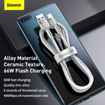 Дата кабель USB 3.1 AM to Type-C 2.0m CAKF 6.0A 66W Cafule Series Metal Data Cable White Baseus (CAKF000202) Винница - изображение 11