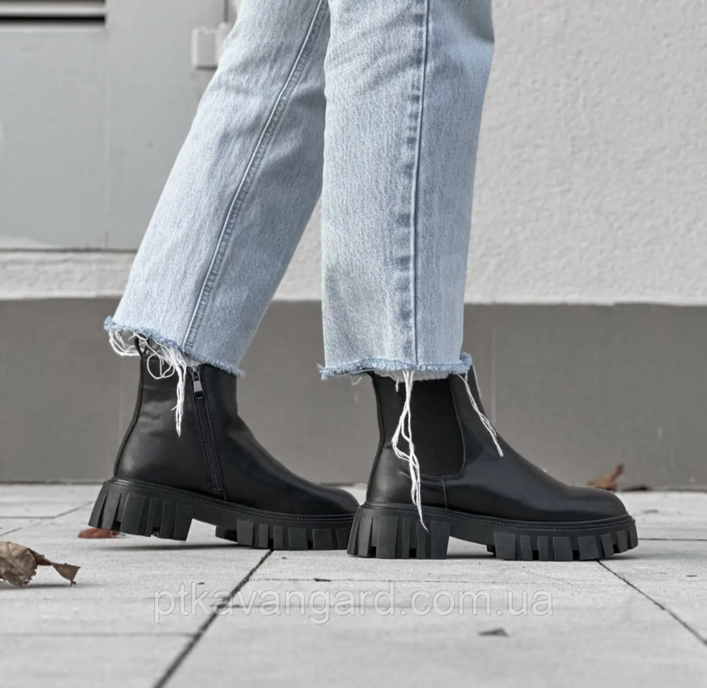Ботинки женские Челси из натуральной кожи с застежкой демисезонные размер 40 черный Хмельницкий - изображение 3