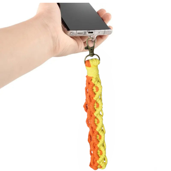 Набір макраме для ручного плетіння і в'язання брелока "Петля" для ключів і аксесуарів 22х3см, помаранчевий з жовтим Кам'янець-Подільський