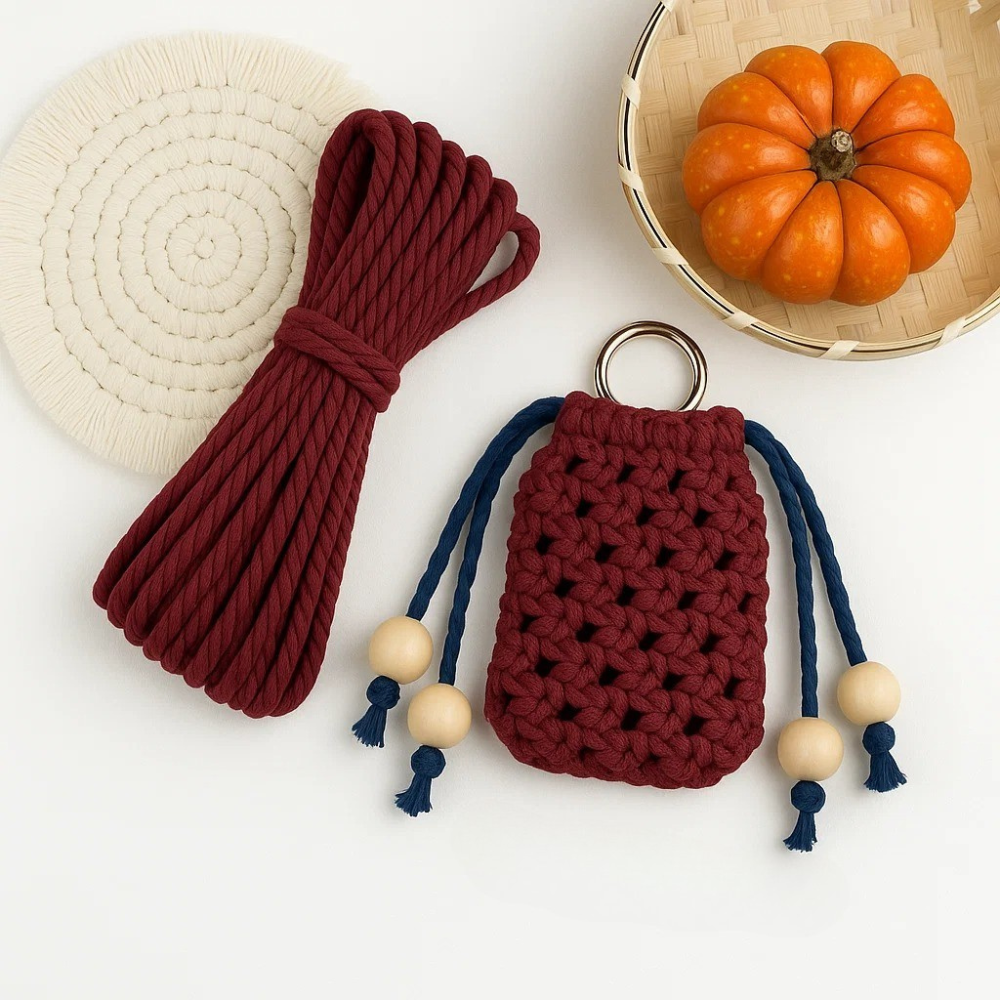 Набор макраме для ручного вязания чехла для наушников и аксессуаров 8х7 см бордовый для рукоделия и творчества Каменец-Подольский - изображение 1