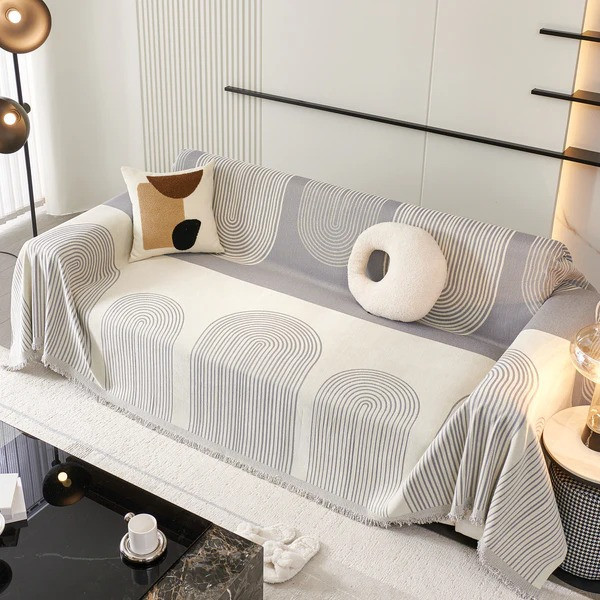 Плед покрывало для дивана и кровати,чехол накидка для мягкой мебели 180х230 см,бело-серый с узором Каменец-Подольский - изображение 1