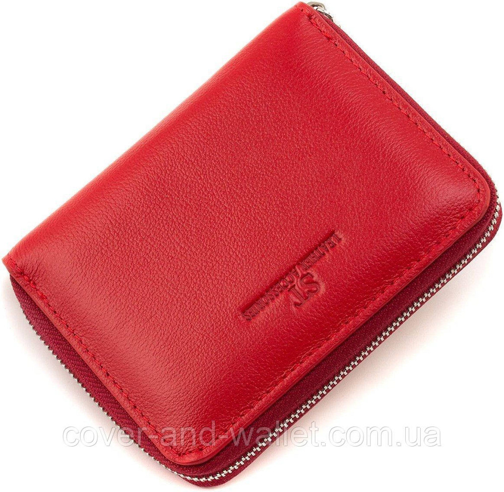 Компактний жіночий гаманець із натуральної шкіри на блискавці червоного кольору ST 330 Київ - фото 2