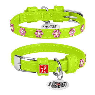 Ошейник для животных WAUDOG Glamour с QR-паспортом "Цветы" XXS Ш 9 мм Д 18-21 см салатовый (32515) Винница - изображение 1