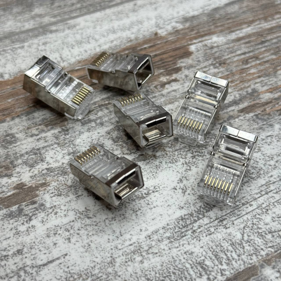Конектори RJ45 8P8C екрановані, набір 100 шт, для кабелю Cat5e/Cat6, мережеві роз’єми Київ